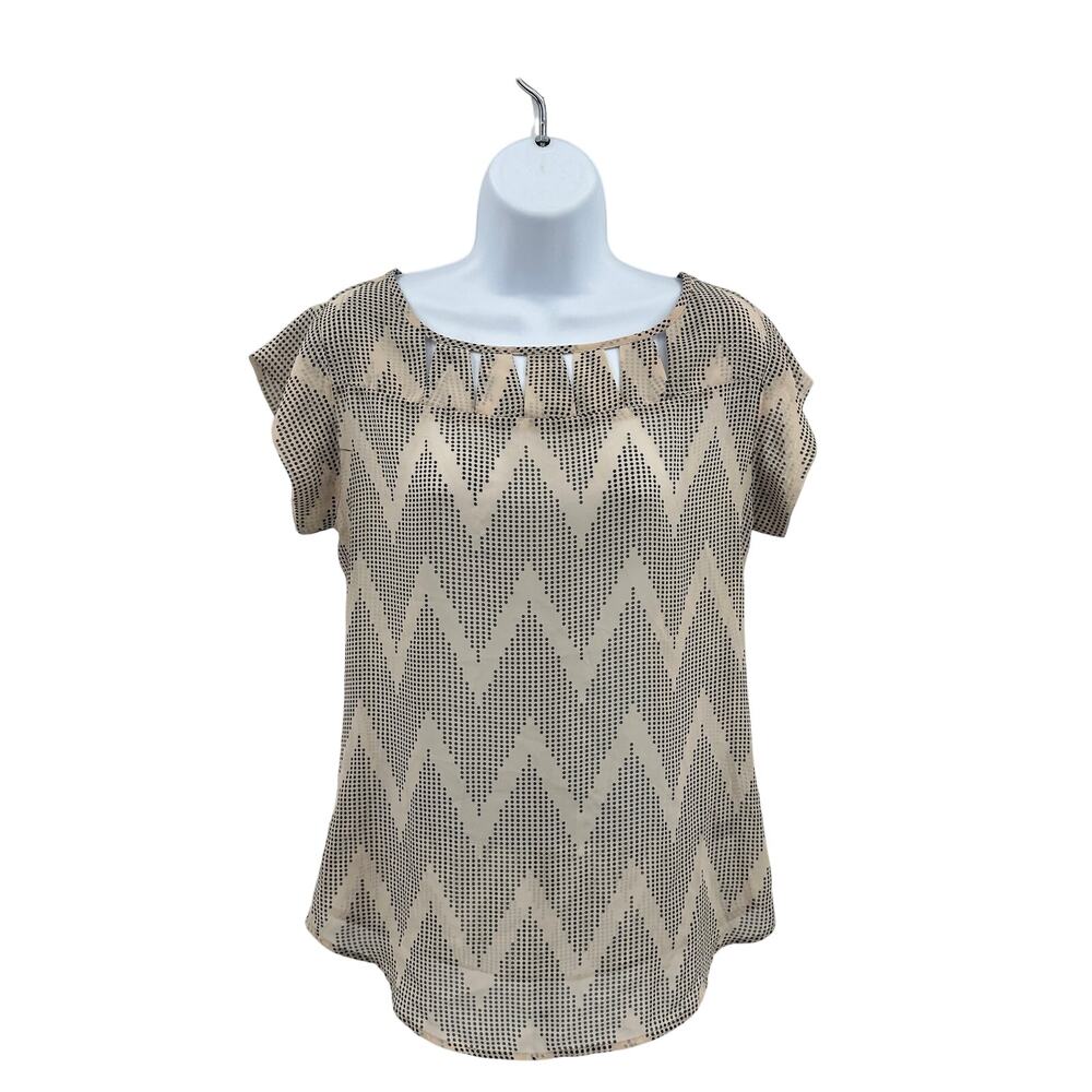 The Limited Sheer Chevron Polka Dots Top WMNS  XS Black Ivory Scoop Neck Zig Zag